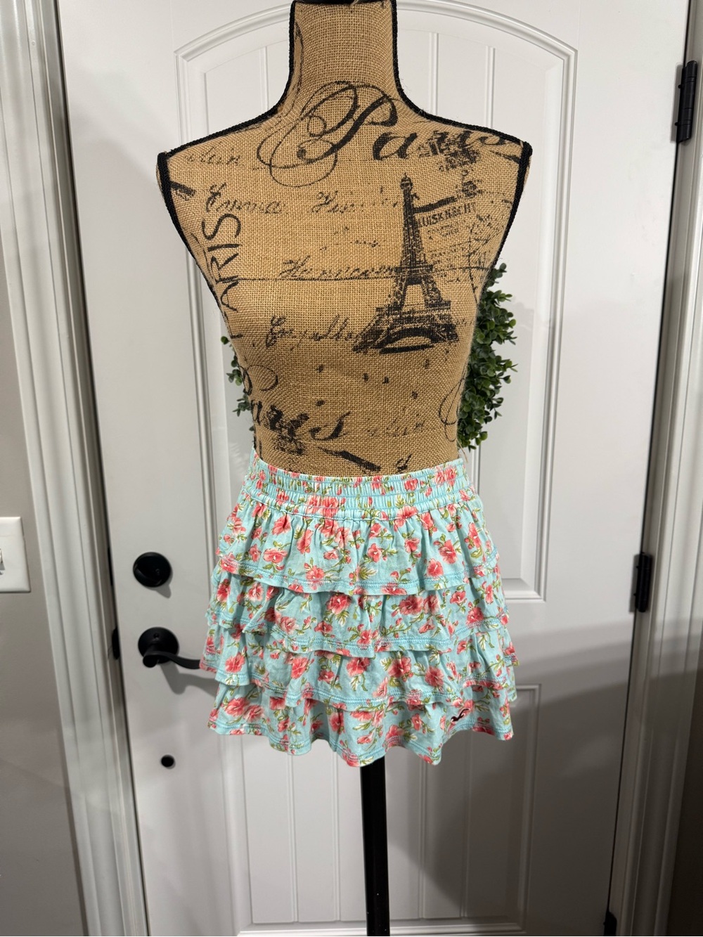 Hollister Mint Floral Tiered Mini Skirt